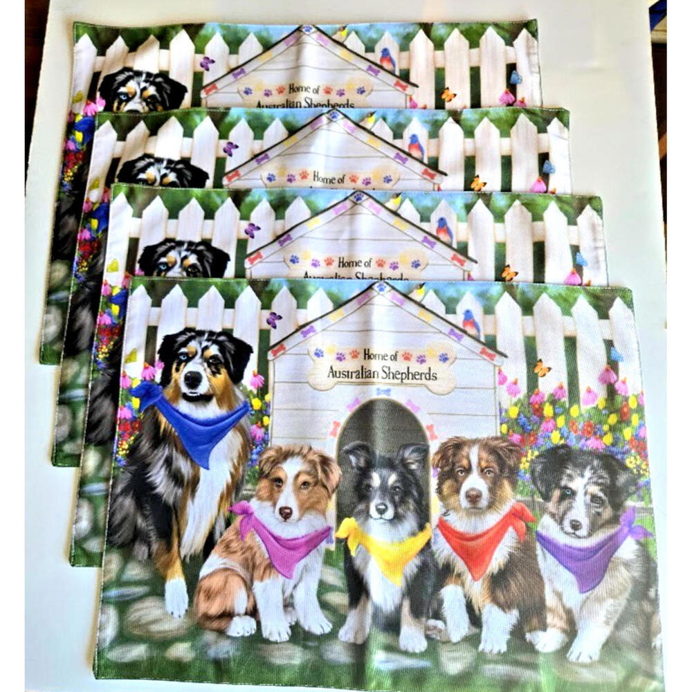 Spring Placemats Set 4 Australian Shepherd Dogs Mats for Table Kitchen Decor NEW